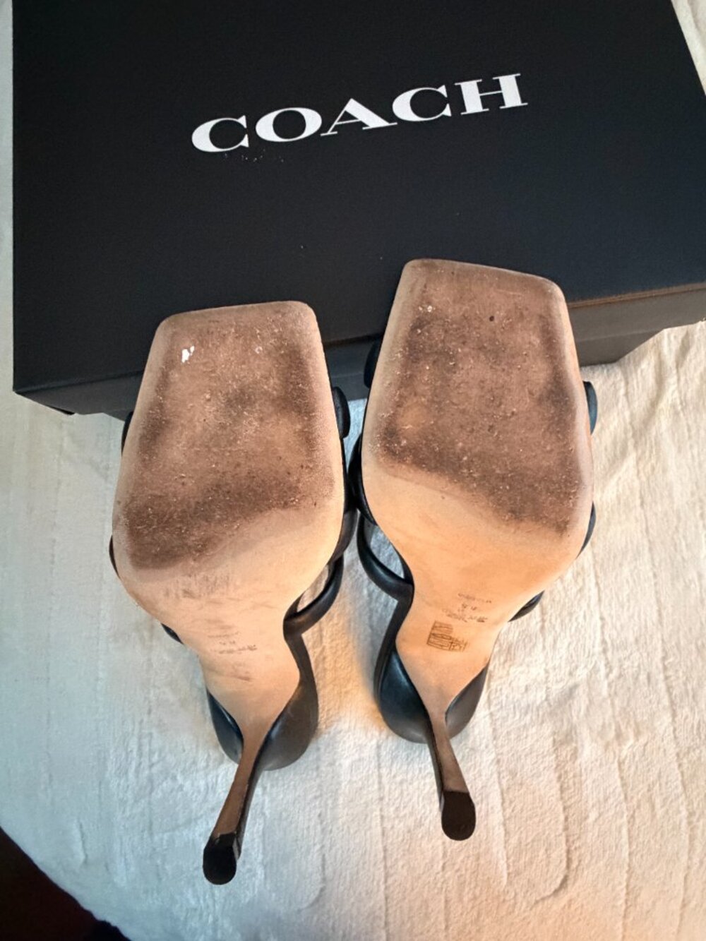 Coach Kellie Leather Sandals Black Leather Chain Heel Mules Size 8.5B - Picture 4 of 5